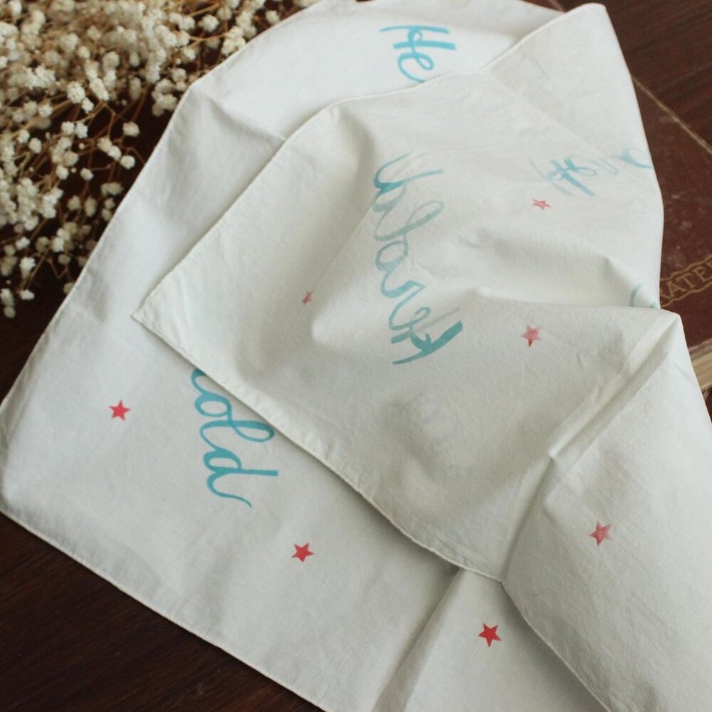 Vintage 1950s Men's Handkerchief, Herold White Cotton with Blue, Red Stars Colle - Picture 9 of 10